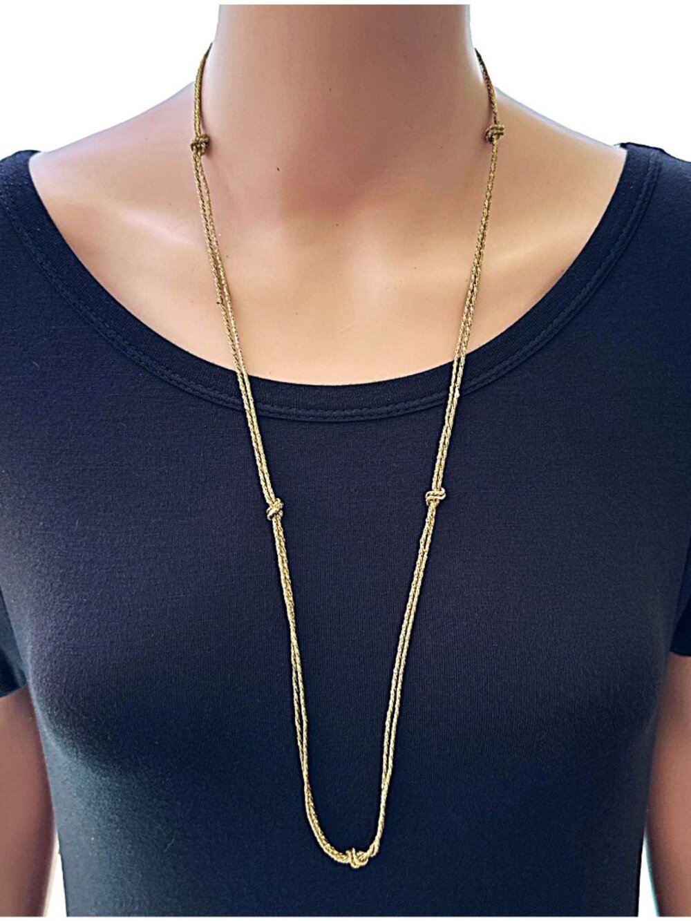 Vintage Avon Necklace SP Double Chain Knotted 31 Inch Length